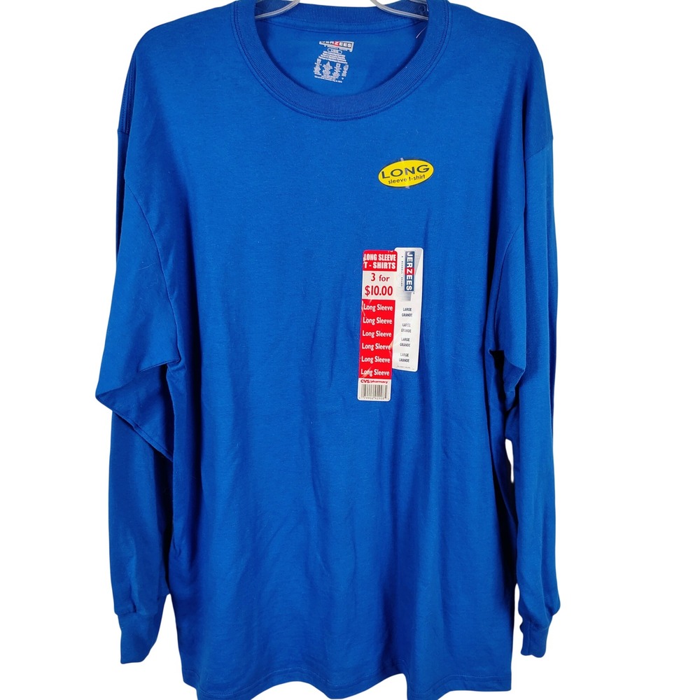 NWT Jerzees Mens L Long Sleeve T-Shirt Blue Cotton Normcore Gorpcore Basic